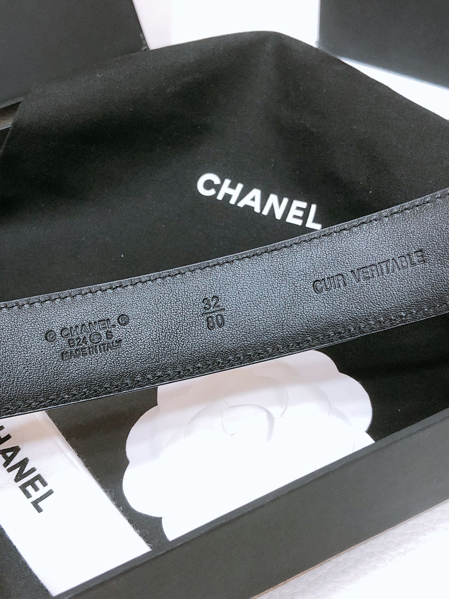 CHANEL BELT 3CM IN BLACK EMBROIDERED LAMBSKIN SILVER HARDWARE