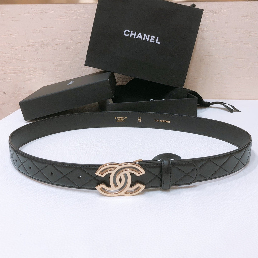 CHANEL BELT 3CM IN BLACK LAMBSKIN GOLD HARDWARE