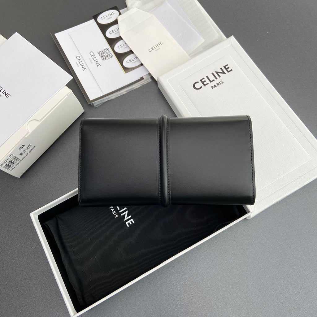 TRIOMPHE Large Wallet 16 Black Satinated Cowhide