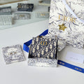 CD 30 Montaigne Dahlia Wallet 12cm Blue Fabric & Calfskin Jacquard