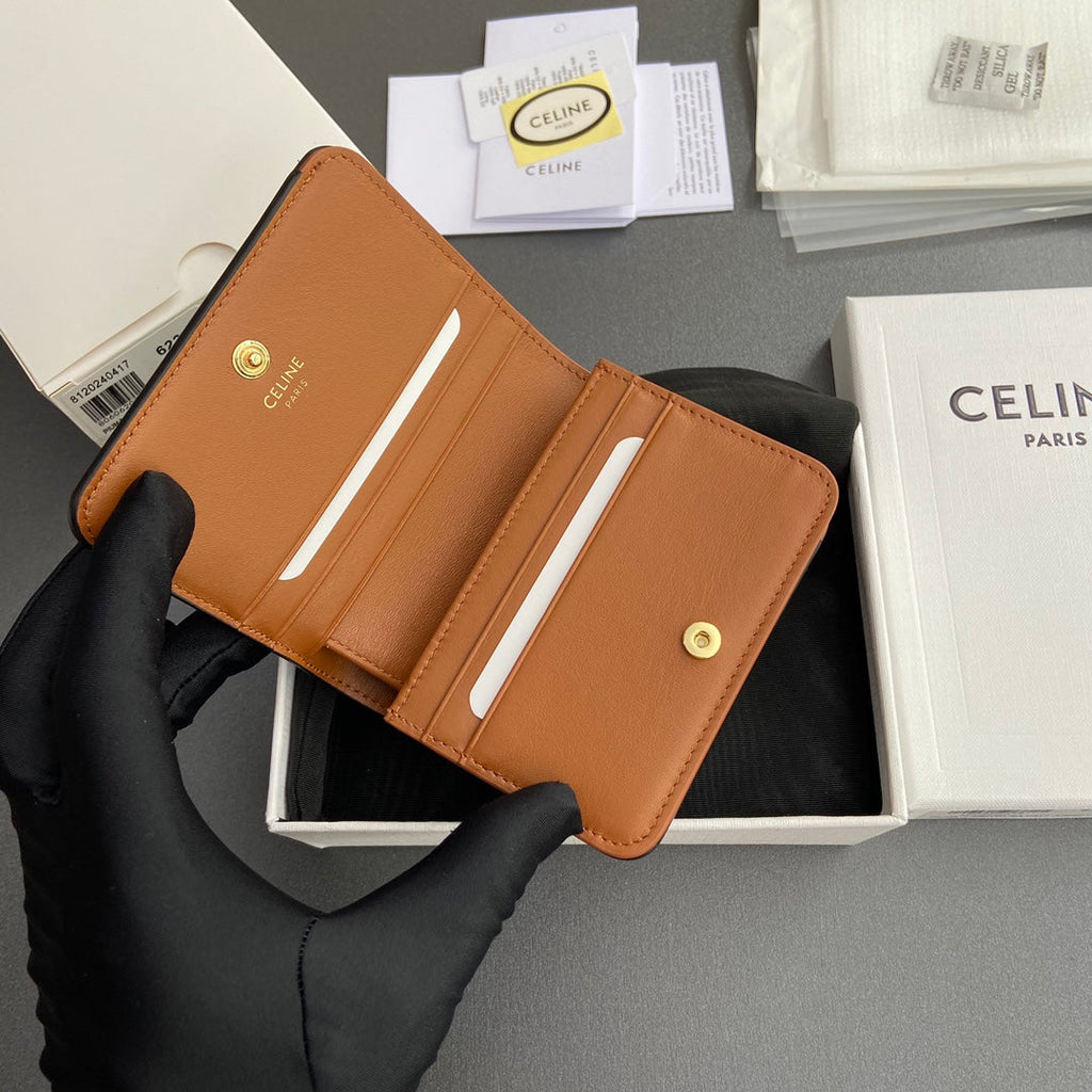 TRIOMPHE 622 Compact Wallet Tan Canvas & Cowhide