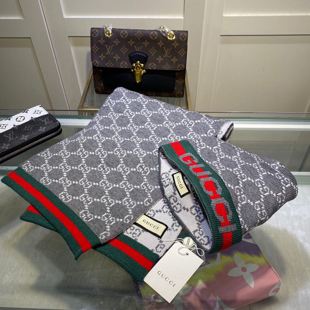 SET SCARF AND HAT IN DOVE GRAY MONOGRAM CASHMERE 349667