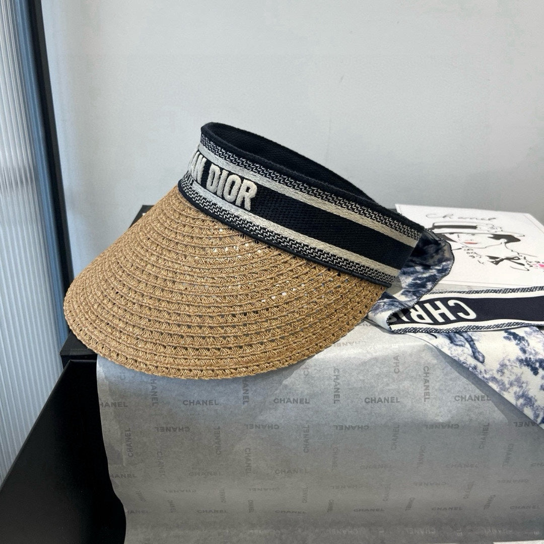 STRAW VISOR IN BEIGE RAFFIA MIX FABRIC