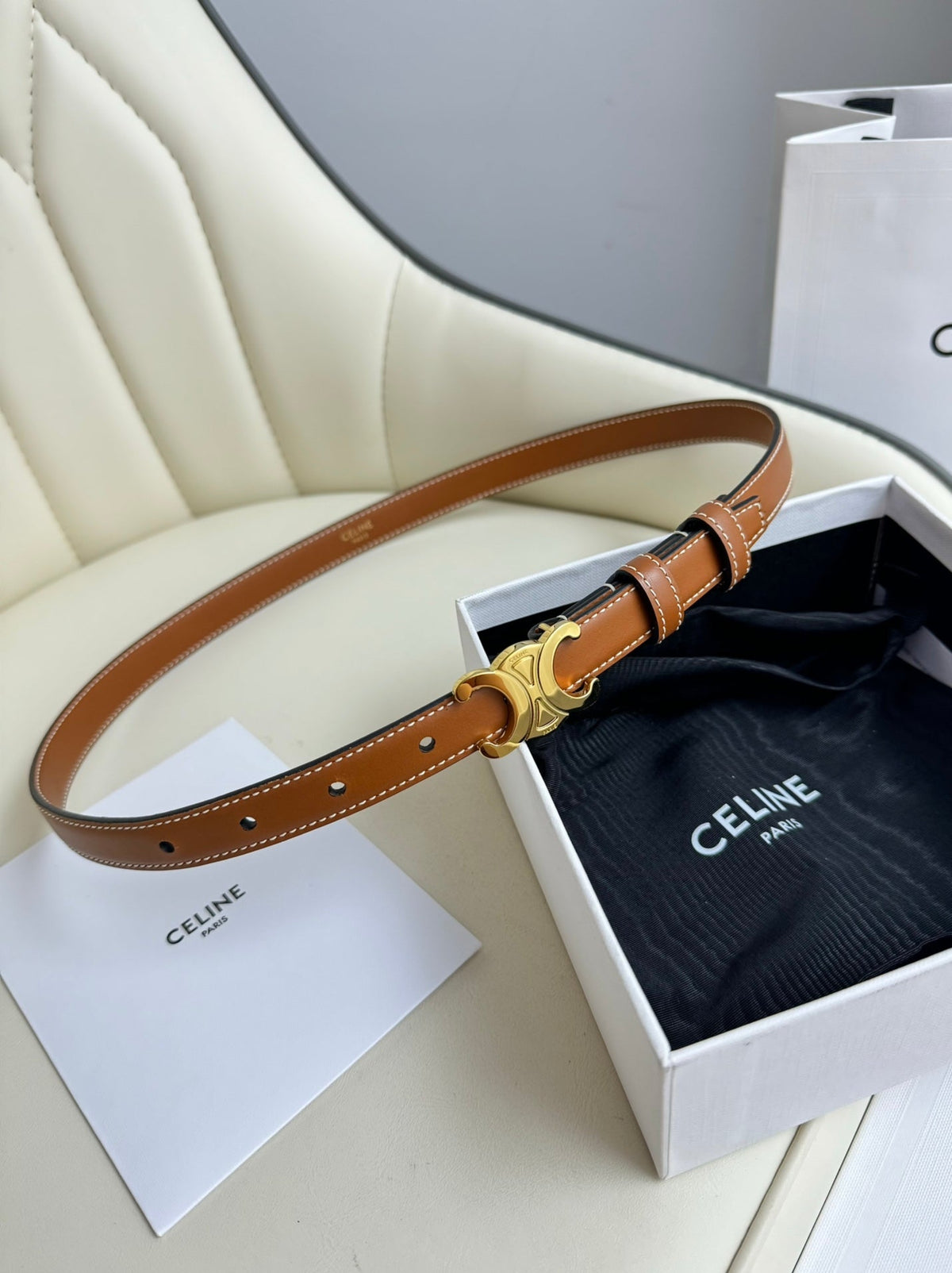 CEL Gold Buckle 18mm Belt Brown Cowhide 179730