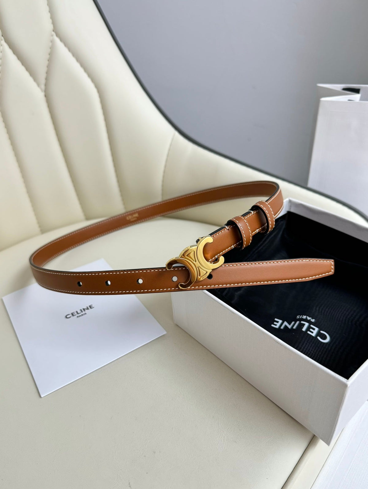 CEL Gold Buckle 18mm Belt Brown Cowhide 179730
