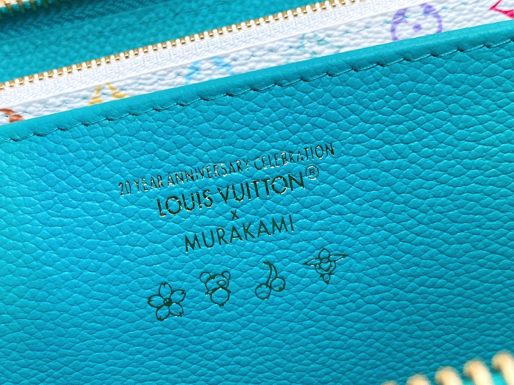 LV × TM Zipper Wallet Blue Gold Leather 329915