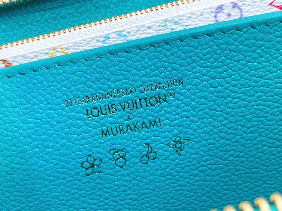 LV × TM Zipper Wallet Blue Gold Leather 329915