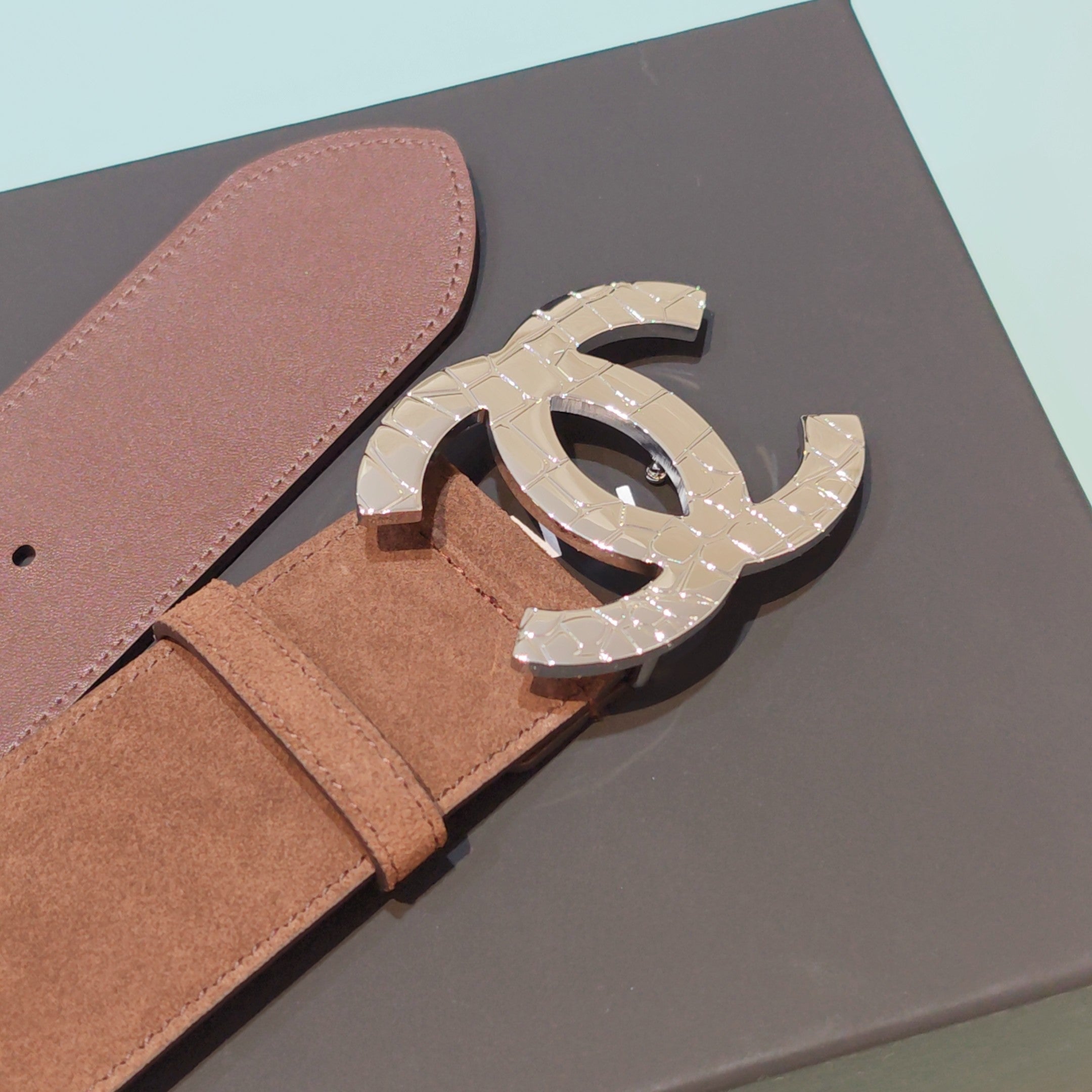 CC Belt 5.0 Brass Hardware Buckle Brown Suede 200103
