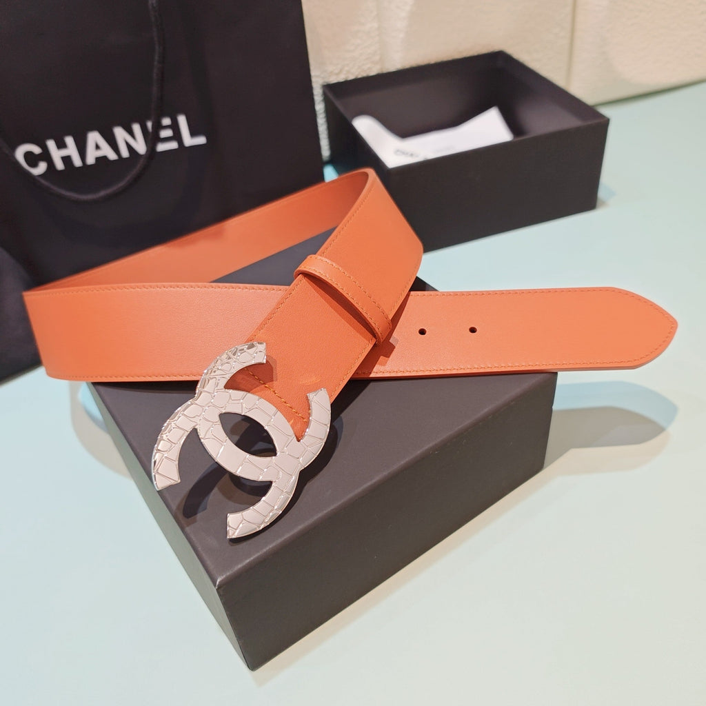 CC Belt 5.0 Brass Hardware Buckle Orange Leather 200101