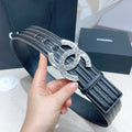 CC Belt 5.0 Wide Silver-Tone CC Buckle Black Cowhide 200099