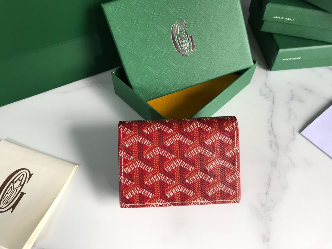 Goyard Malesherbes Card Wallet 10cm Red Canvas & Calfskin