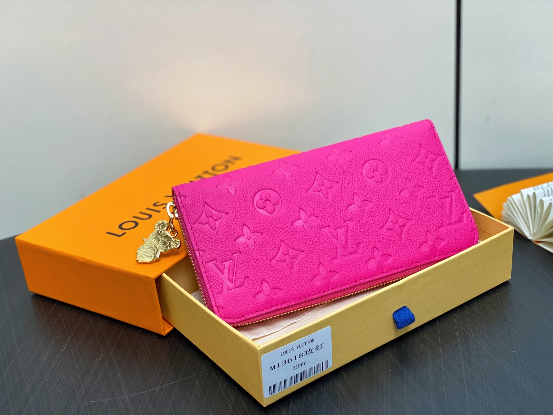 LV × TM Zipper Wallet Pink Gold Leather 329895