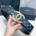 CC Belt 5.0 Gold-Tone Buckle Black Quited Cowhide 200097