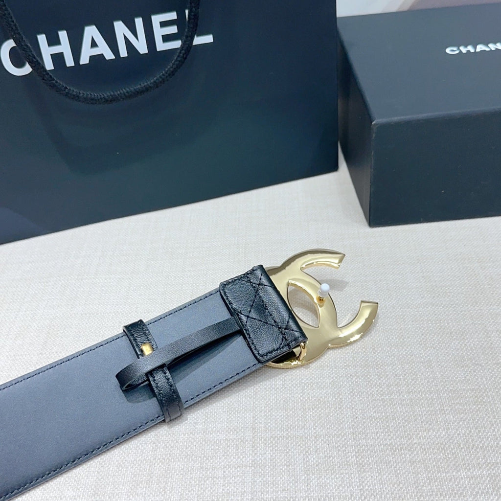 CC Belt 5.0 Gold-Tone Buckle Black Quited Cowhide 200097