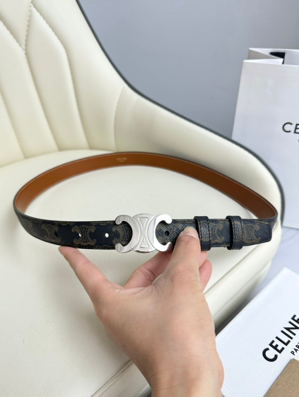 CEL Silver 25mm Triomphe Belt Blue Canvas 180416