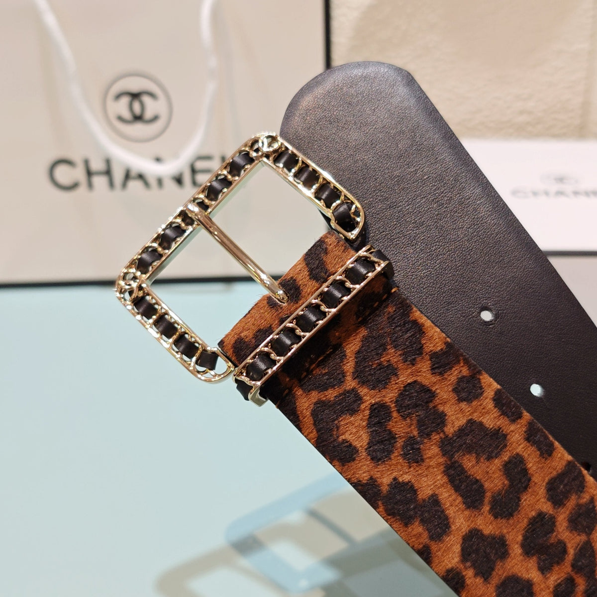 CC Belt 5.0 Prong Buckle Leopard Patten Horse Hair 200093