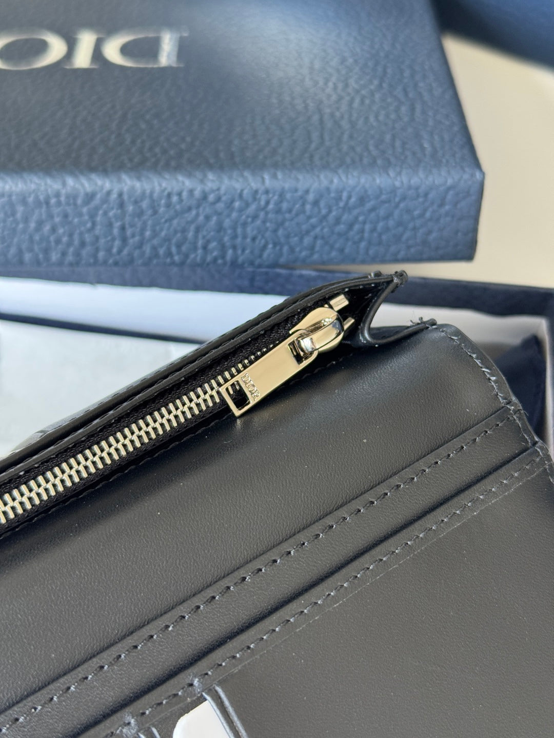CD Long Vertical Wallet Beige Black Jacquard Cowhide