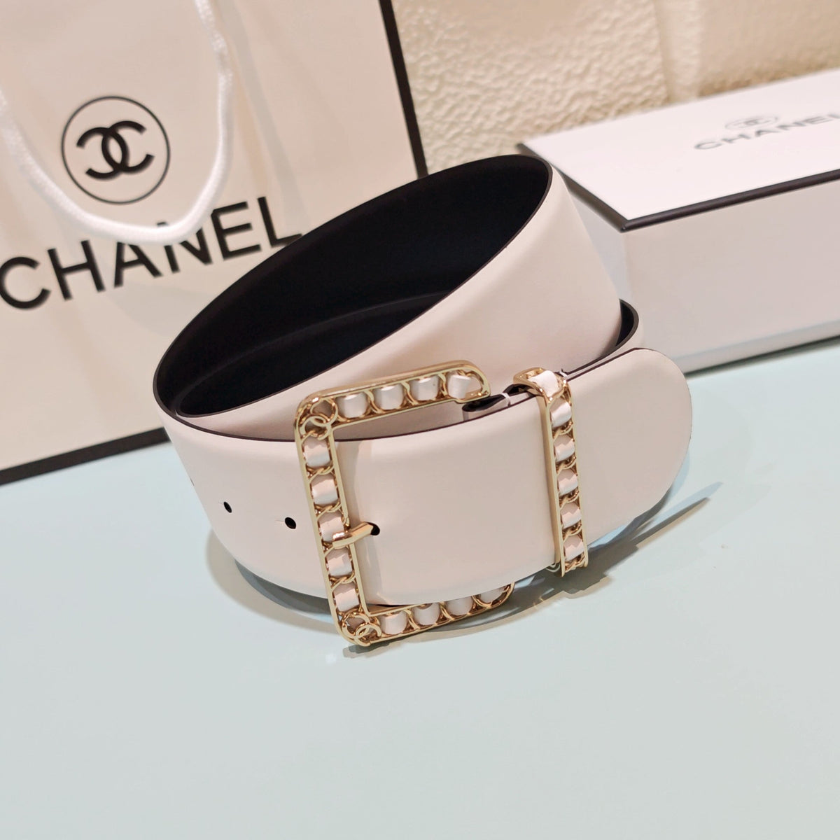 CC Belt 5.0 Prong Buckle White Leather 200090