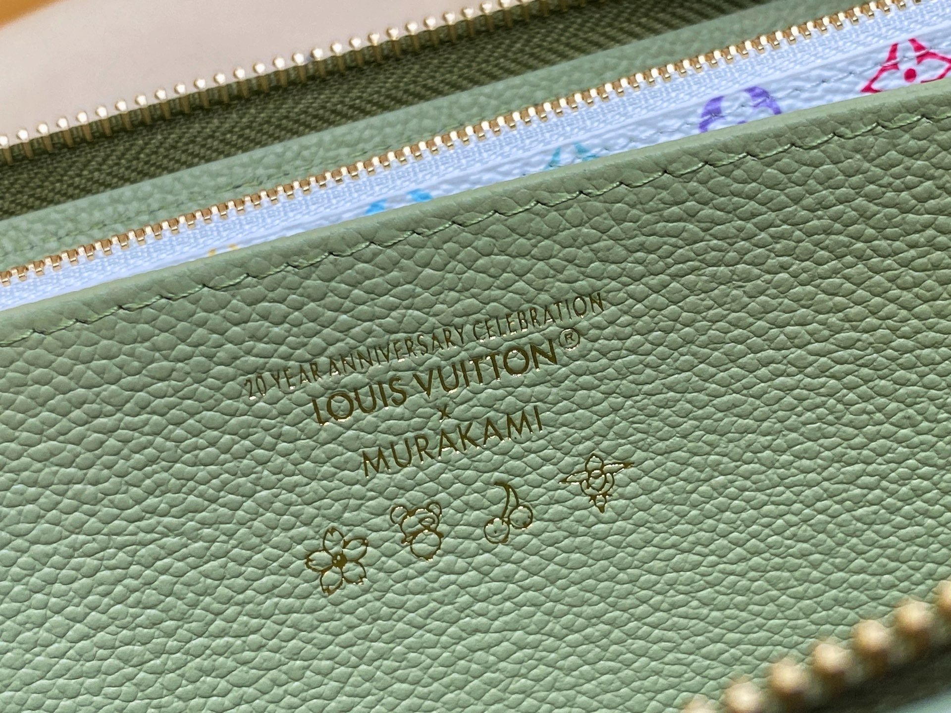 LV × TM Zipper Wallet Green Gold Leather 329877