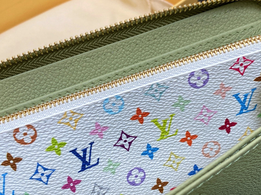 LV × TM Zipper Wallet Green Gold Leather 329877