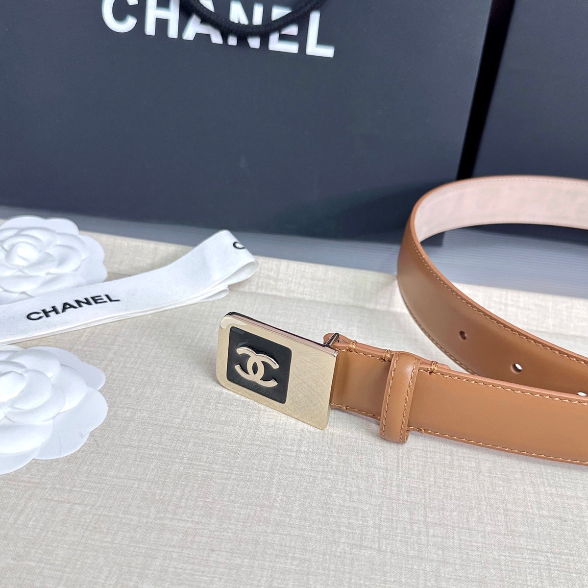 CC 3.0cm Belt Tan Lambskin 209358