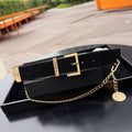 CC Logo Belt 3.5 With Cambon Medallion Black Suede 200012