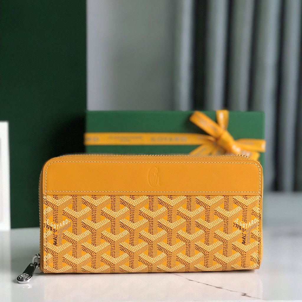 Goyard Matignon GM Wallet 20cm Yellow Canvas & Calfskin