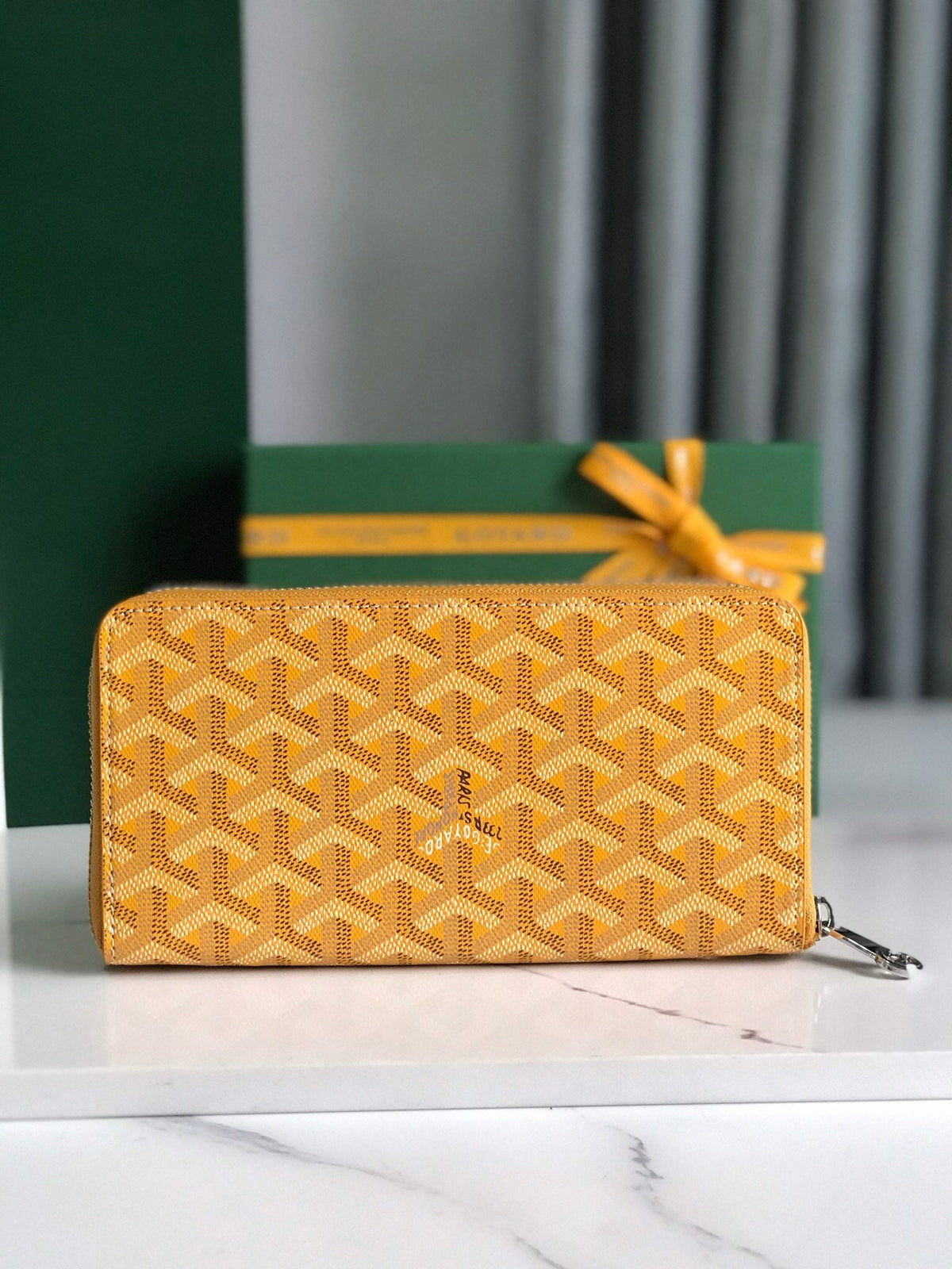 Goyard Matignon GM Wallet 20cm Yellow Canvas & Calfskin