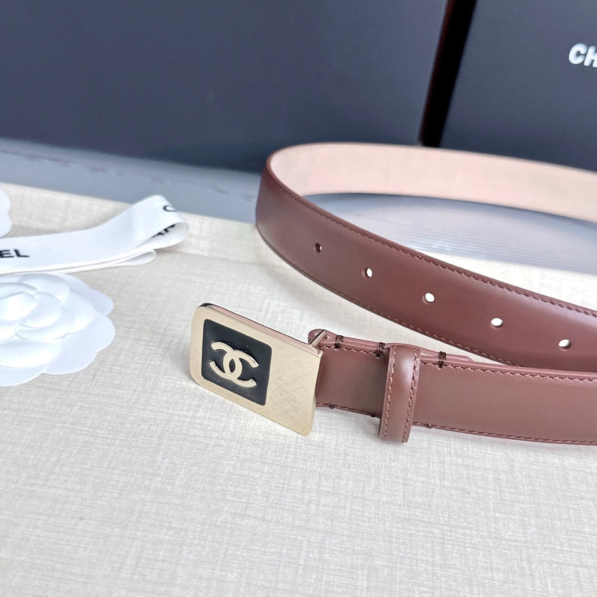 CC 3.0cm Belt Brown Lambskin 209359