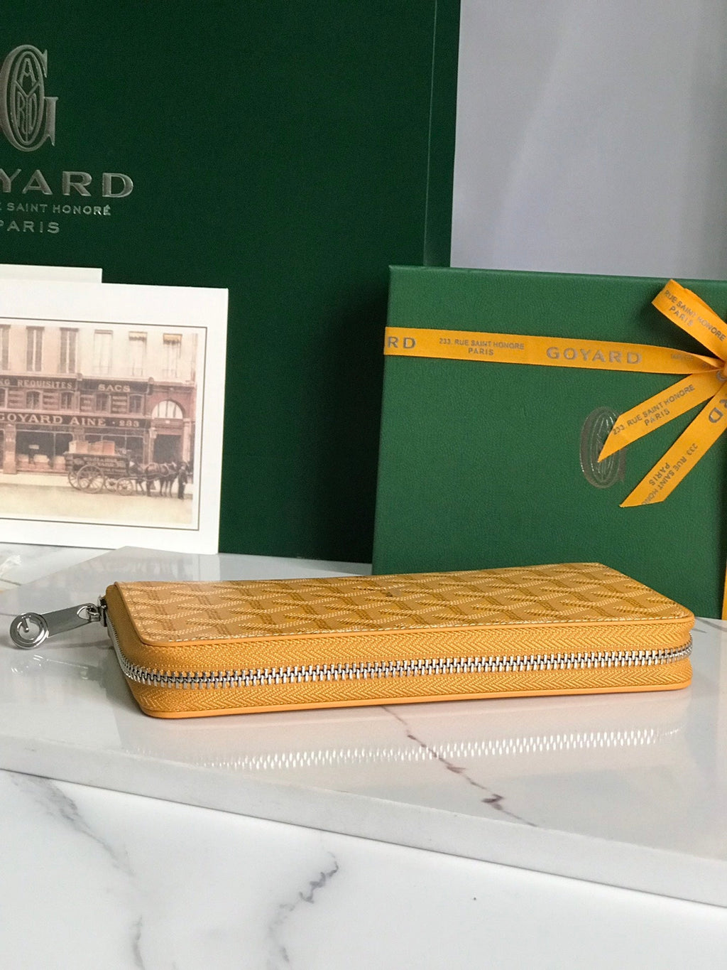 Goyard Matignon GM Wallet 20cm Yellow Canvas & Calfskin