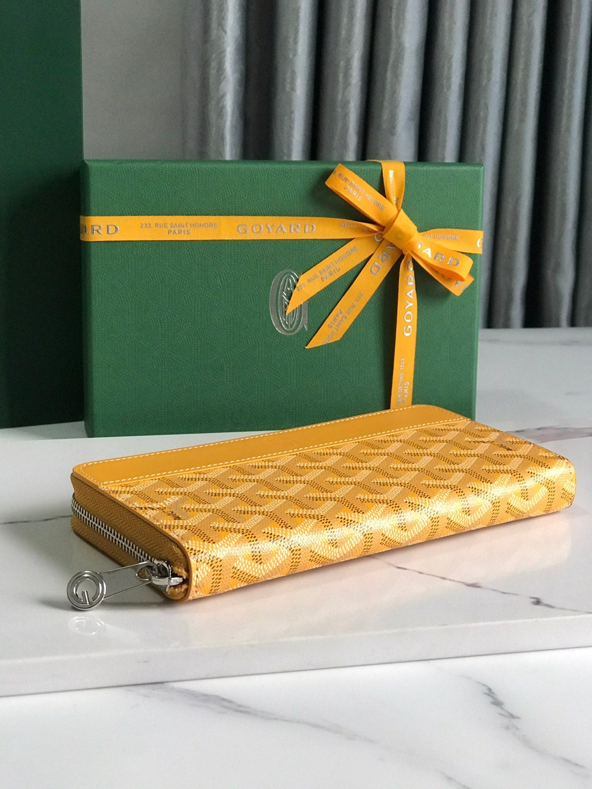 Goyard Matignon GM Wallet 20cm Yellow Canvas & Calfskin