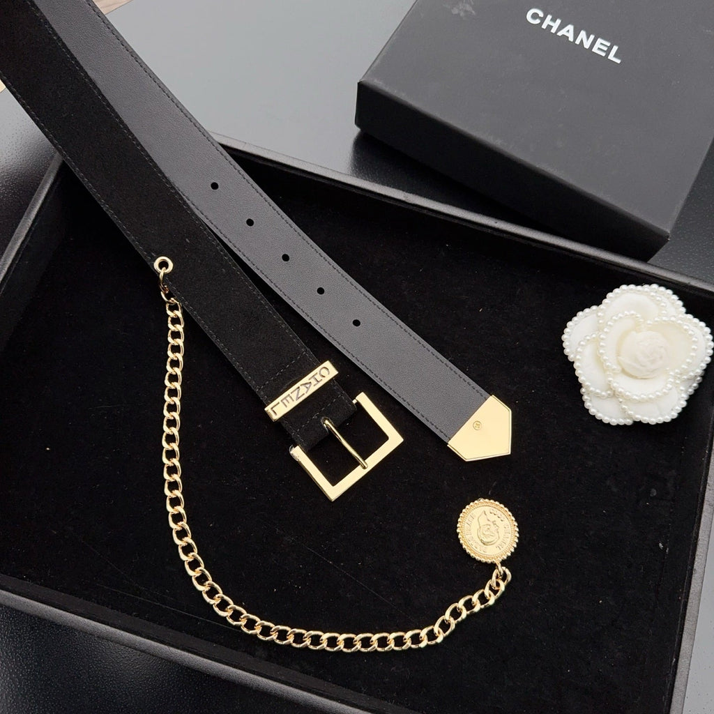CC Logo Belt 3.5 With Cambon Medallion Black Suede 200012