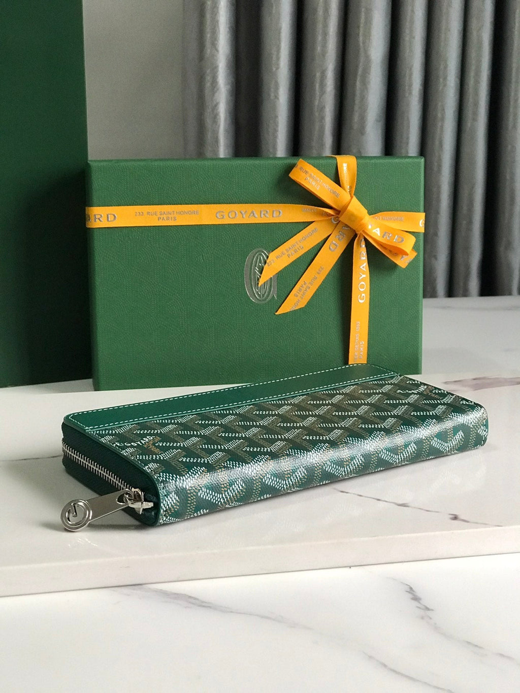 Goyard Matignon GM Wallet 20cm Green Canvas & Calfskin