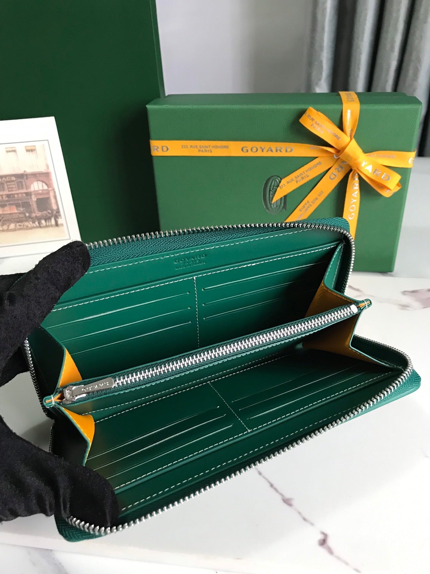 Goyard Matignon GM Wallet 20cm Green Canvas & Calfskin