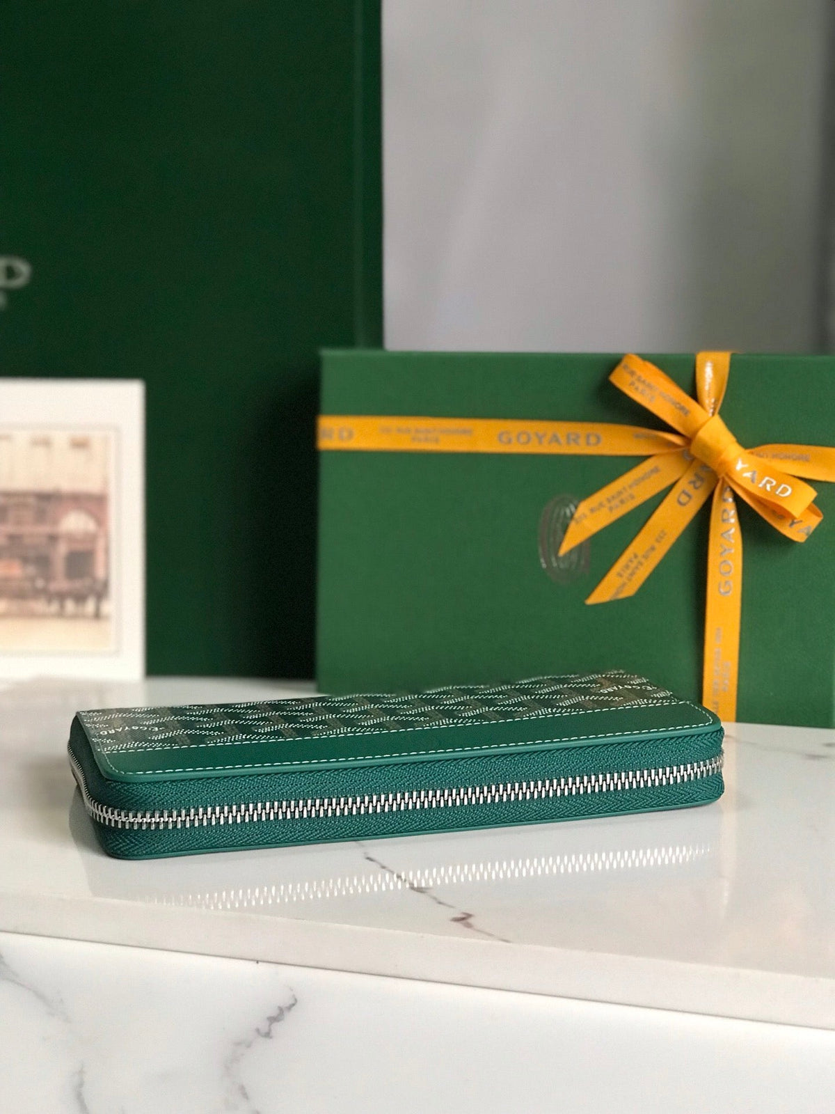 Goyard Matignon GM Wallet 20cm Green Canvas & Calfskin