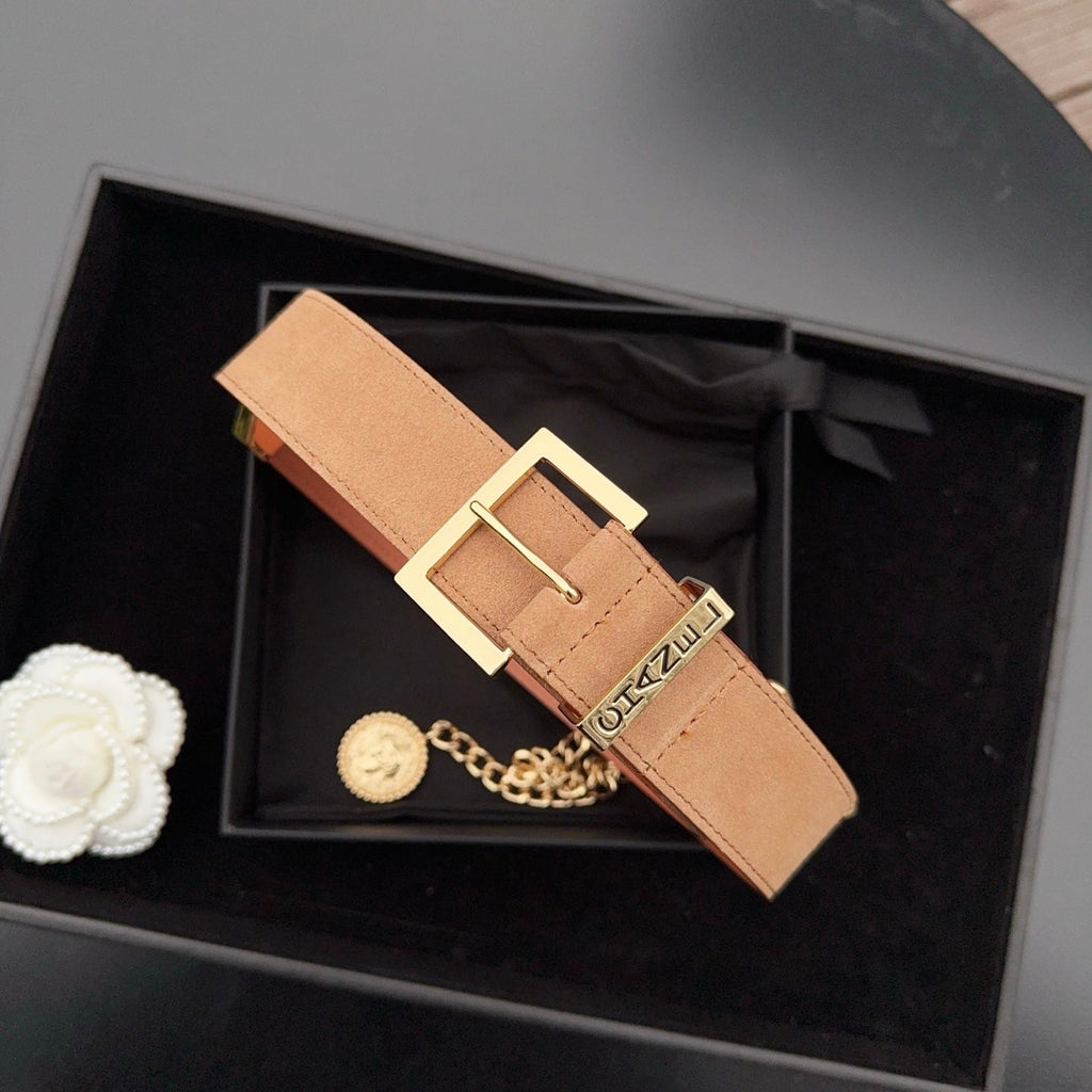 CC Logo Belt 3.5 With Cambon Medallion Tan Suede 200010