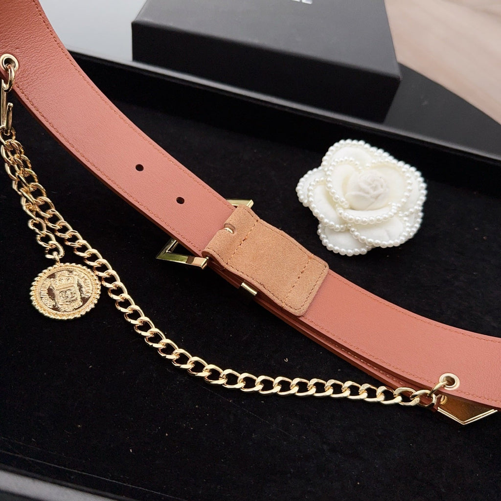 CC Logo Belt 3.5 With Cambon Medallion Tan Suede 200010