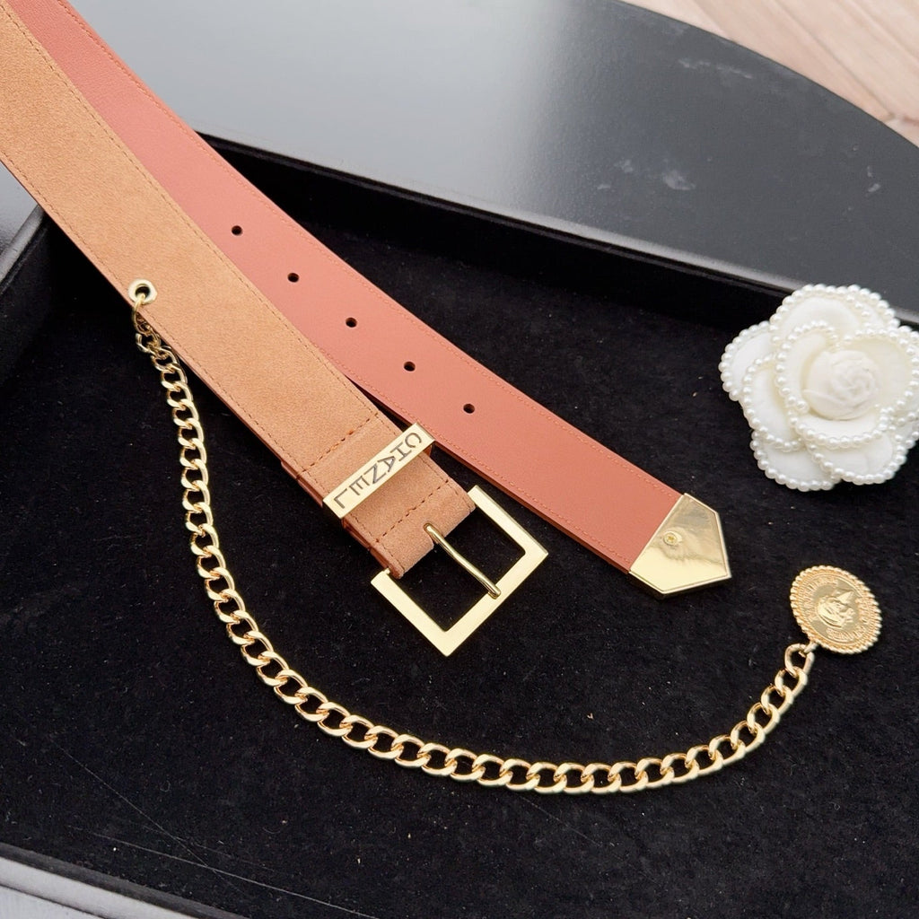 CC Logo Belt 3.5 With Cambon Medallion Tan Suede 200010