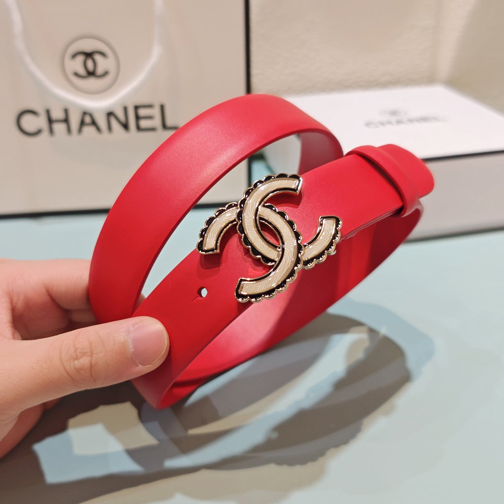 CC Belt 3.0 Scalloped Edge Buckle Red Cowhide 200008