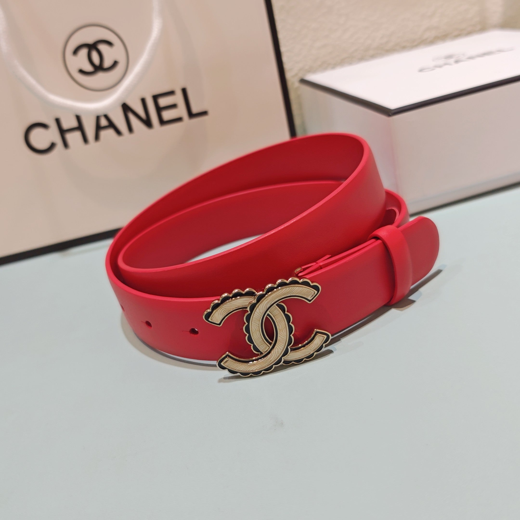 CC Belt 3.0 Scalloped Edge Buckle Red Cowhide 200008