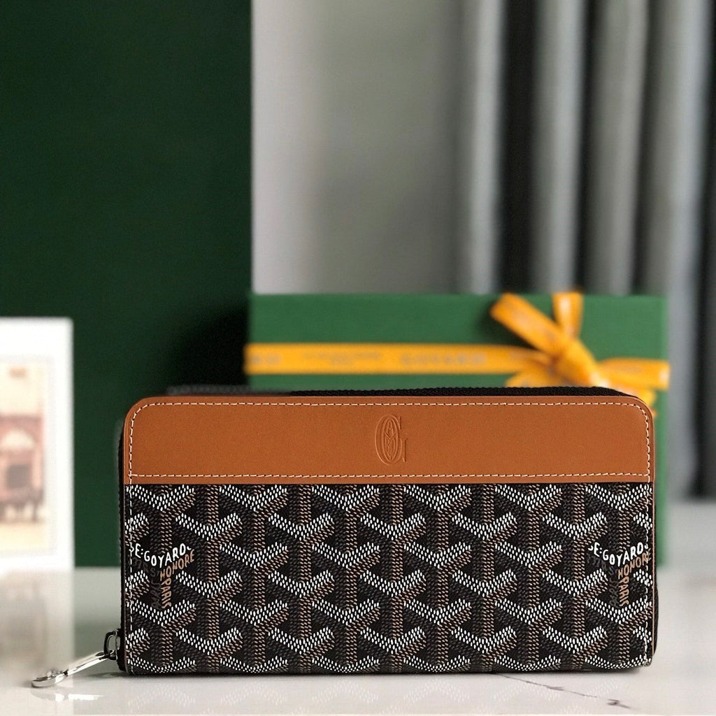Goyard Matignon GM Wallet 20cm Black Tan Canvas & Calfskin