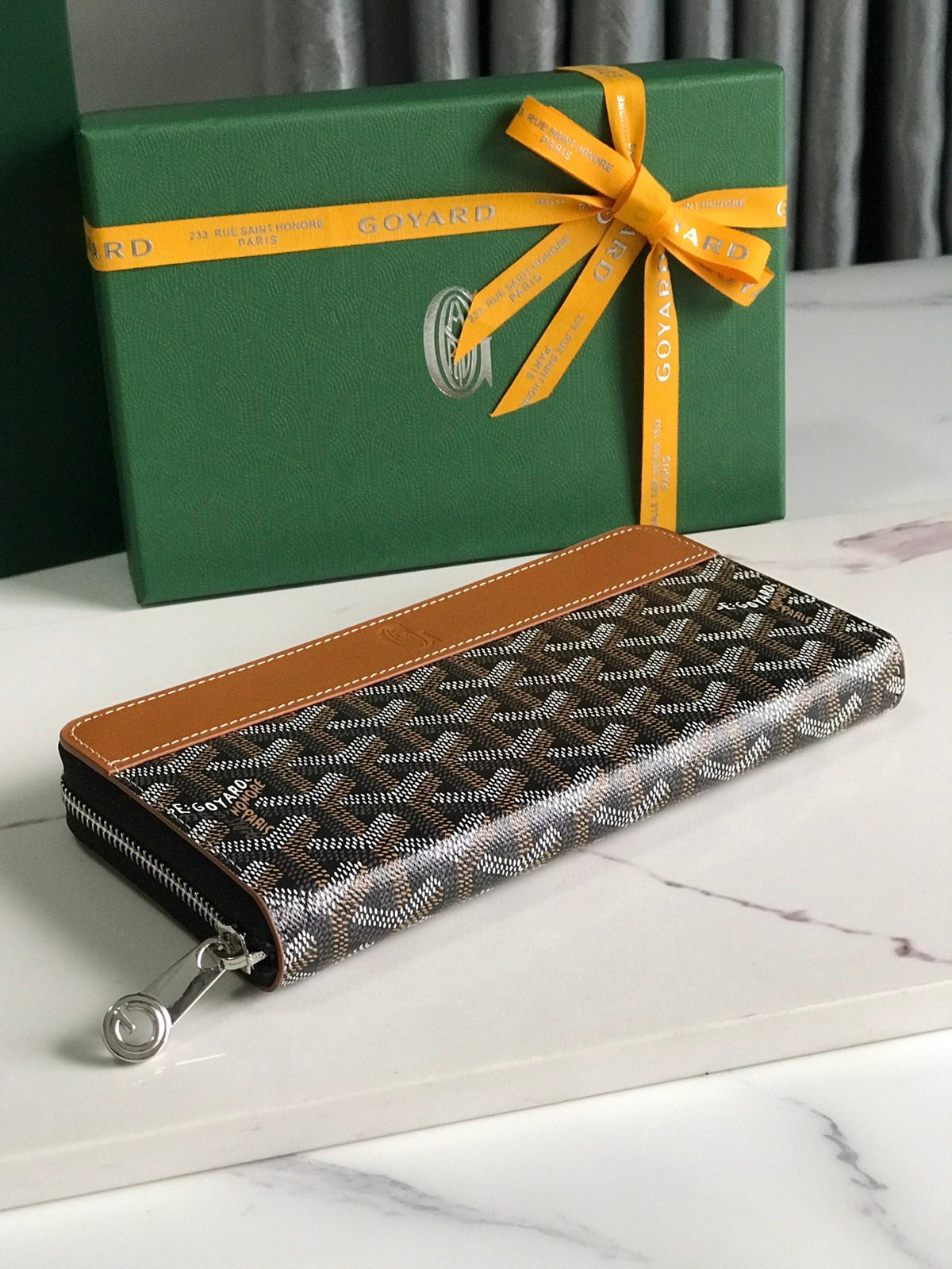 Goyard Matignon GM Wallet 20cm Black Tan Canvas & Calfskin