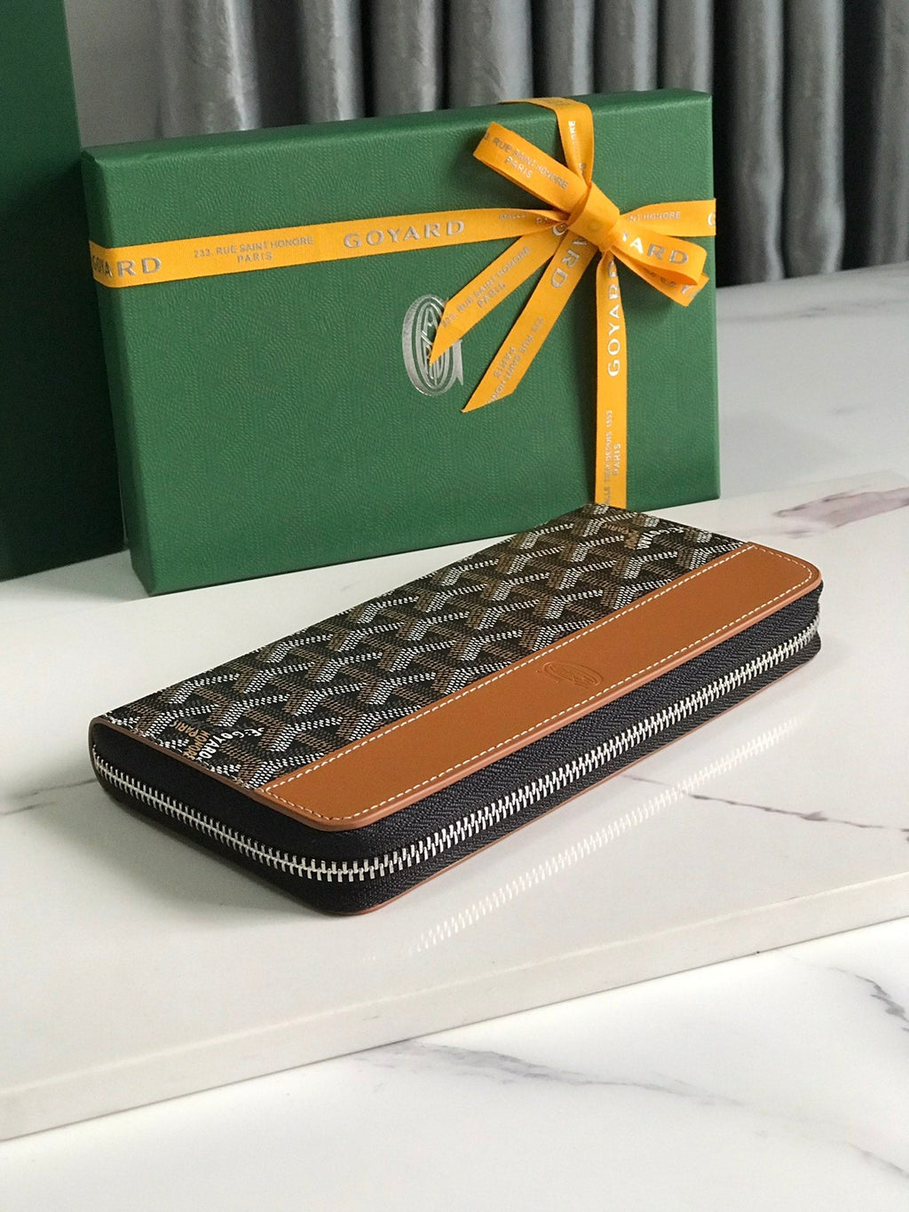 Goyard Matignon GM Wallet 20cm Black Tan Canvas & Calfskin