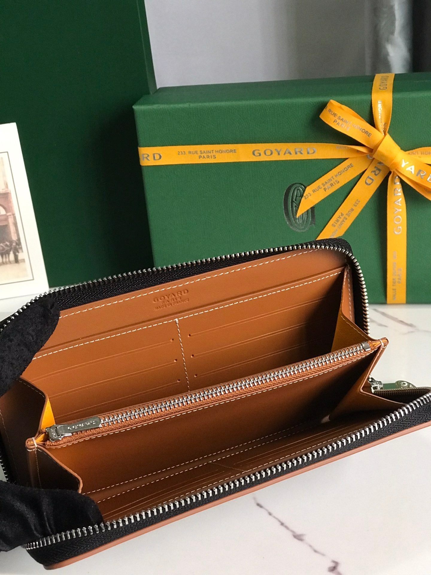 Goyard Matignon GM Wallet 20cm Black Tan Canvas & Calfskin