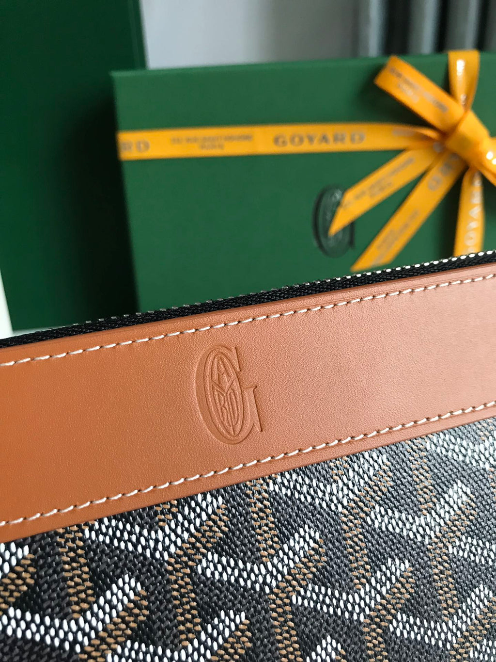 Goyard Matignon GM Wallet 20cm Black Tan Canvas & Calfskin