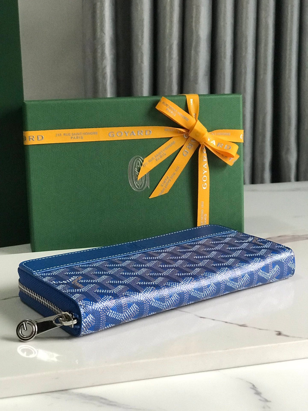 Goyard Matignon GM Wallet 20cm Blue Canvas & Calfskin