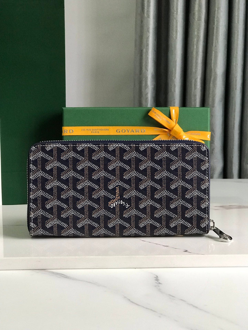 Goyard Matignon GM Wallet 20cm Navy Blue Canvas & Calfskin