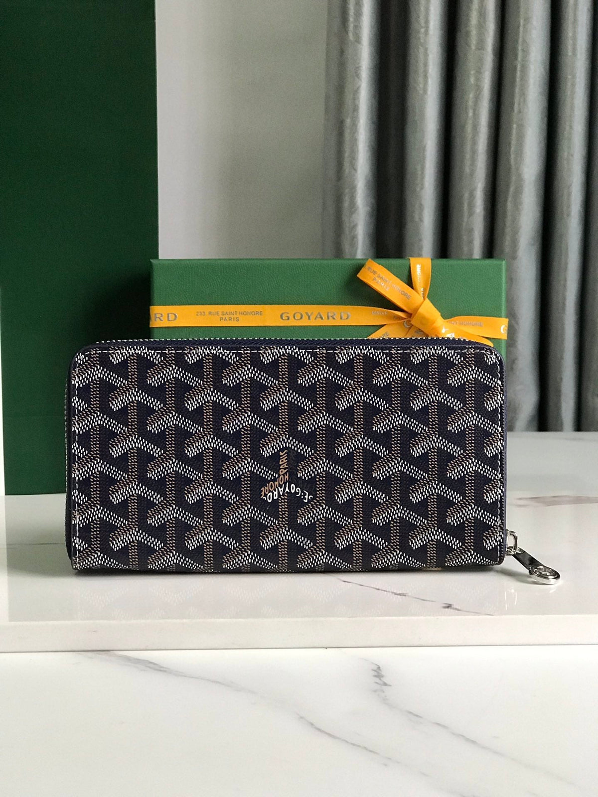 Goyard Matignon GM Wallet 20cm Navy Blue Canvas & Calfskin