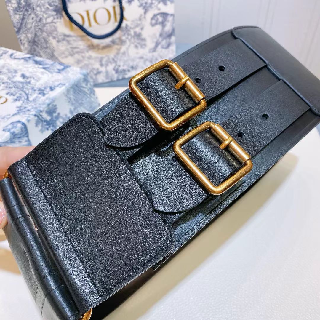 CD Double-Buckle Belt Black Gold hardware in Leather