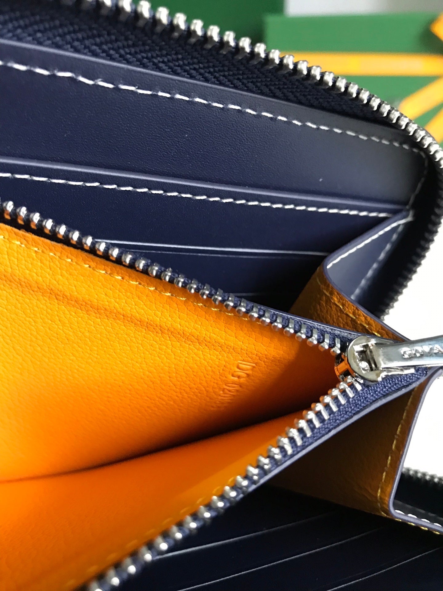 Goyard Matignon GM Wallet 20cm Navy Blue Canvas & Calfskin